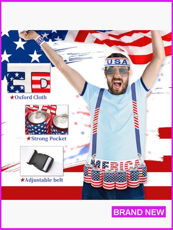 Patriotic Fanny Pack Set with Suspenders Glasses Headband Wristband 4th of July